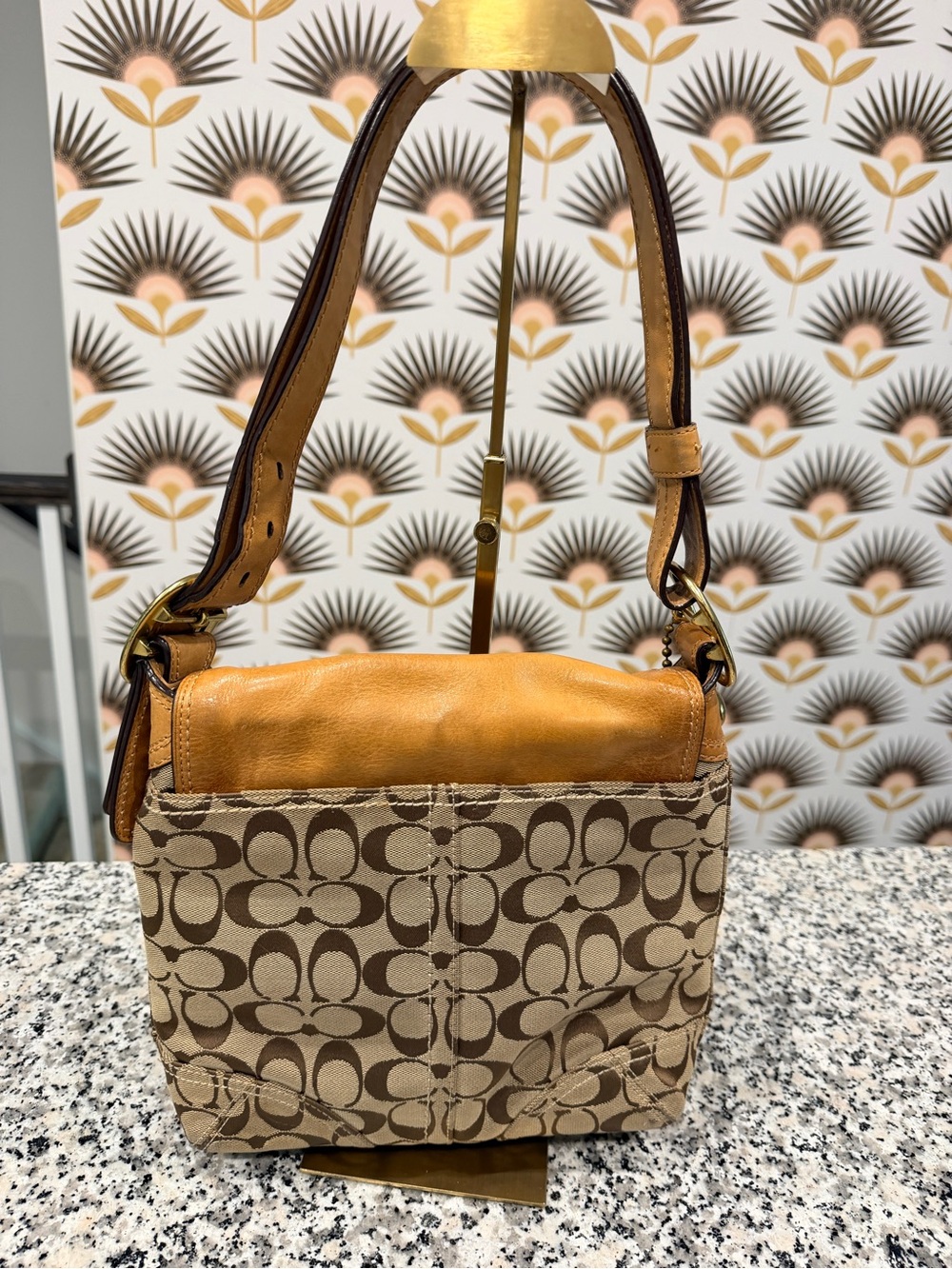 Coach Brown Signature Canvas Shoulder Bag with Tan Leather Flap - Picture 3 of 6